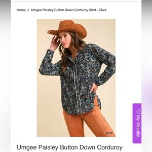 Umgee Paisley Button-Down Shirt in green and cream